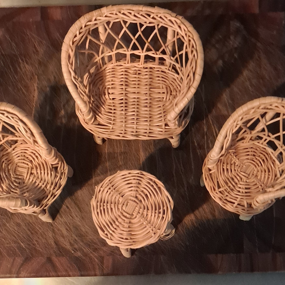 Elegant Wicker Chair and Table Doll House Set